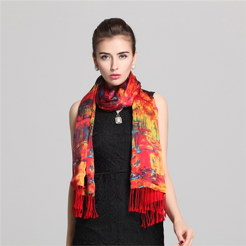 時尚高檔真絲印花披肩